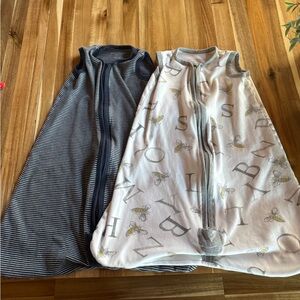 Burt's Bees Baby Blue Striped and White Alphabet Sleep Sacks